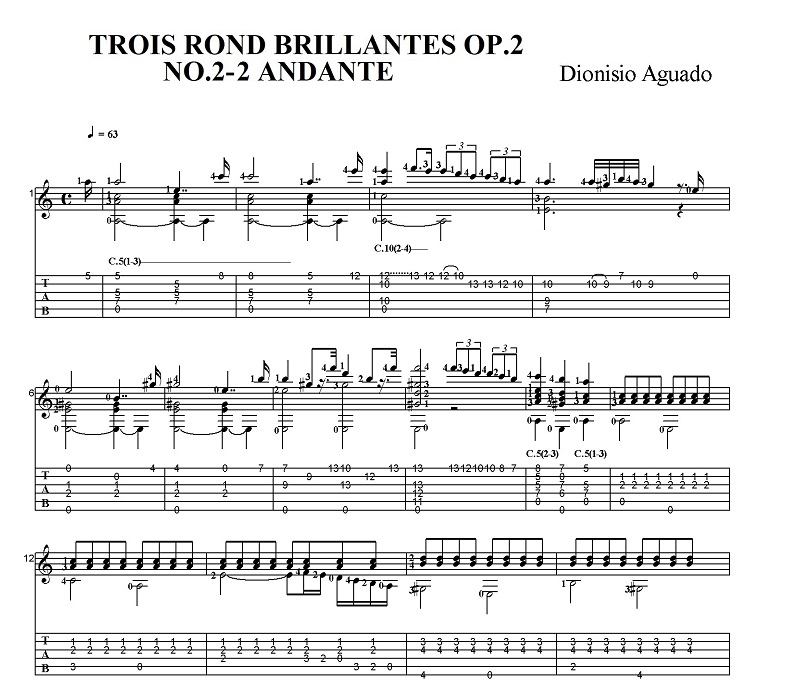 ^uty@fBIjVIEAOAh@3̉ؗȃh Op.2 2-2 A_e
	Sheet music with Tab Dionisio Aguado TROIS ROND BRILLANTES OP.2 2-2 ANDANTE