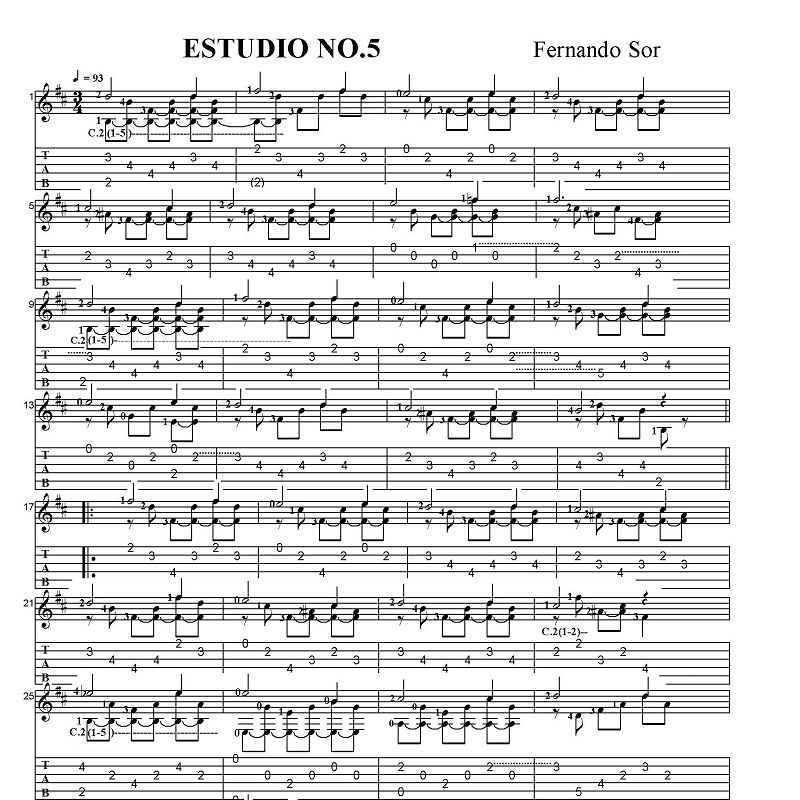 タブ譜付き楽譜 フェルナンド・ソル 練習曲 Op.35 No.5 (月光) Sheet