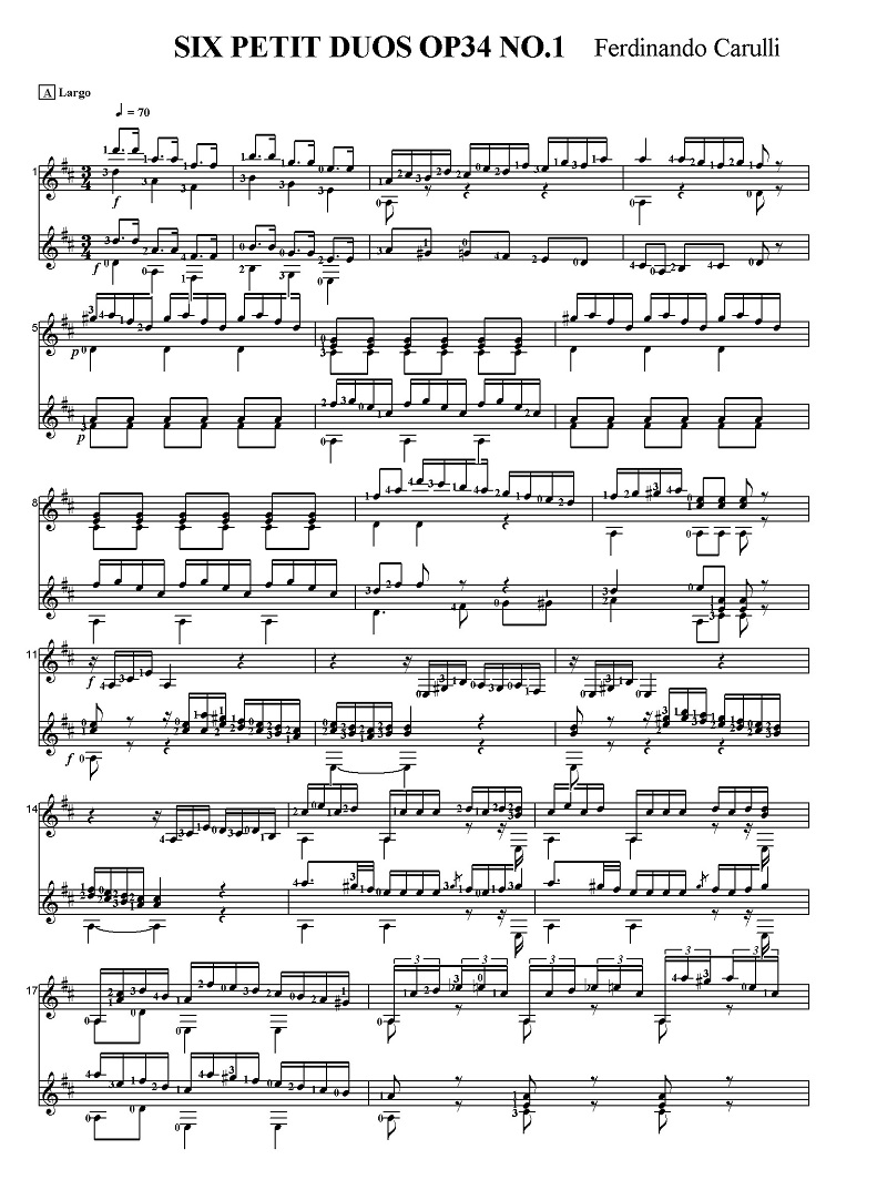 タブ譜付き楽譜 フェルディナンド・カルッリ 六つの対話風小二重奏曲